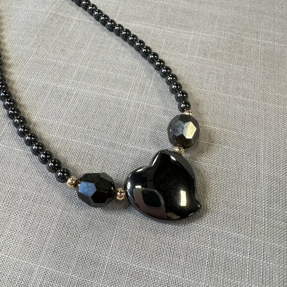Vintage Hematite Heart Beaded Necklace - Picture 6 of 13
